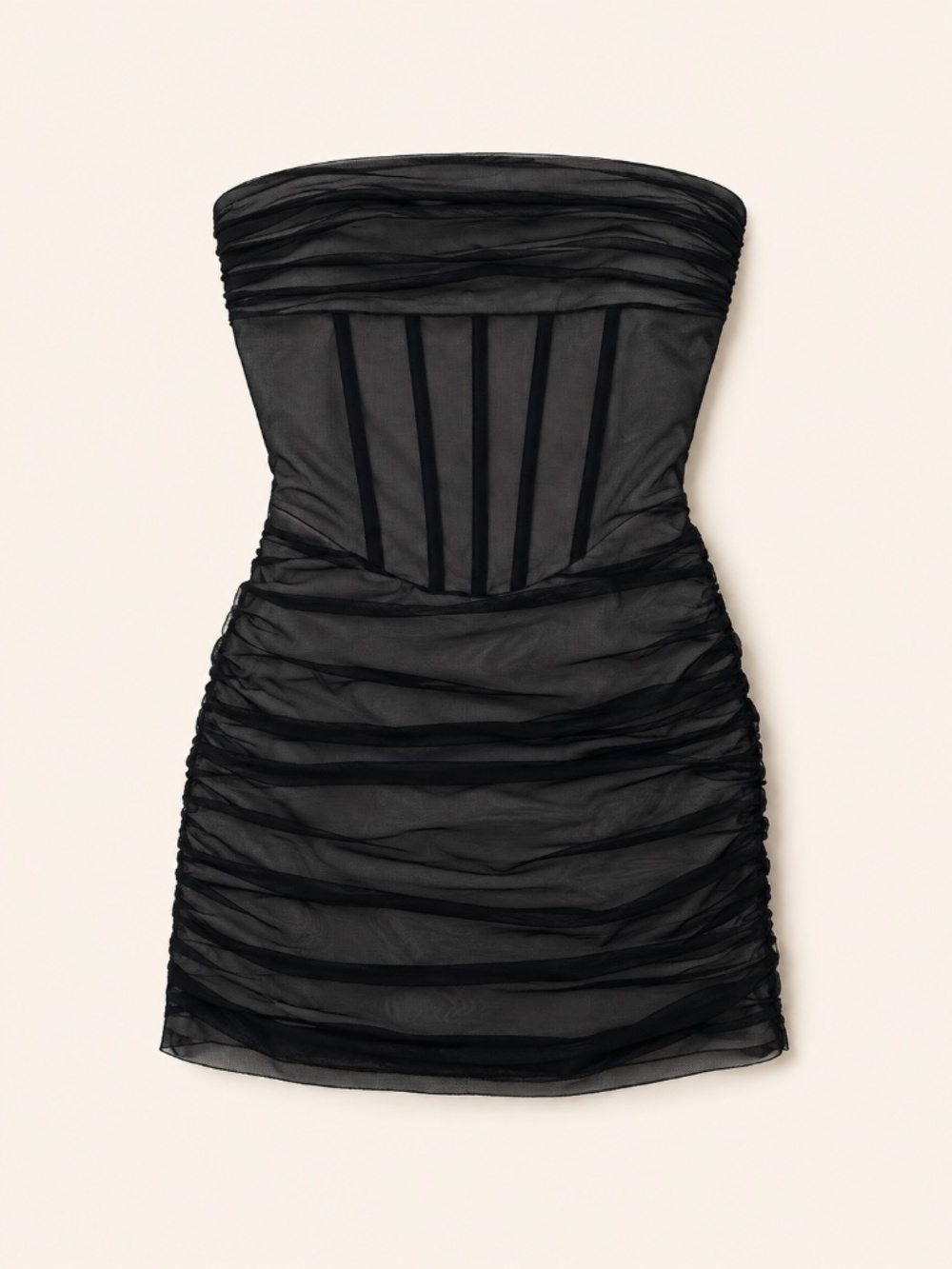 RNWY Black Sheer Mesh Corset Mini Dress – Size M / US 6